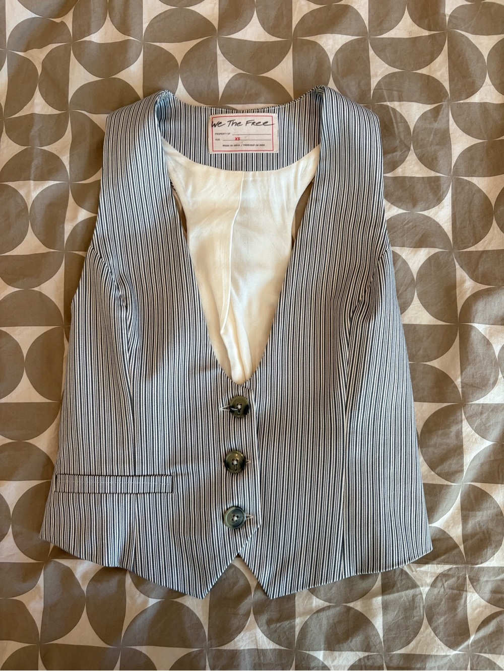 We The Free Striped Button Vest in Light Blue & White